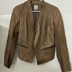 Halogen genuine leather open front jaqket